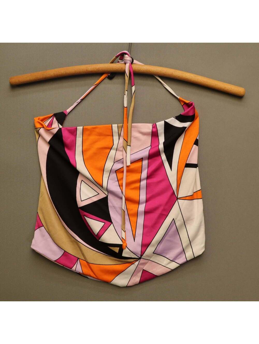 Wearever Halter Crop Top Large Abstract Geometric Pink Orange Y2K Bandana Hem